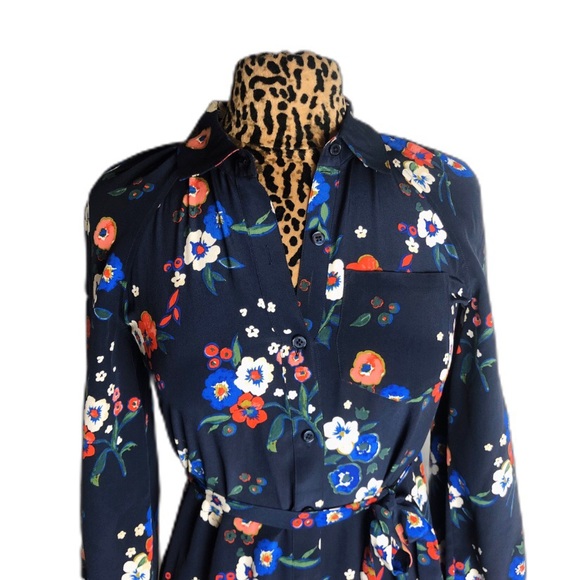 Tory Burch Floral Gabrielle Tie Neck Silk Dress - Picture 6 of 8